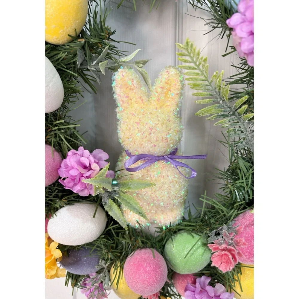 Easter Spring Eggs and Bunny Cute Colorful Wreath Handmade Home Decor
